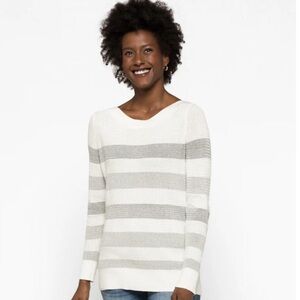 Market & Spruce | Womens White/Gray Striped Waffle Knit Sweater - Size S